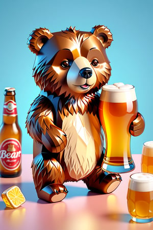 bear and beer, 3D isometric render of cute bear and beer, 3D app icon, clean isometric design, beautiful design, soft gradient background, soft colors, centered, 3D blender render, masterpiece, best quality, high resolution, 8k octane render, beautiful color scheme, soft smooth lighting, physically based rendering, square image, high polycount, natural beauty