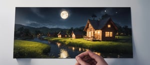 ((beautiful Wallpaper of the view of a field with a traditional small house in it and a person and a shed and river and lake)), ((night)), (((sky full star and a moon:1))), Landscape, Bangsian fantasy, sumatraism, pexels, pinterest, stock photo, shutterstock, picture, behance, tilt shift photo, jigsaw puzzle, ecological art, Cheong Soo Pieng, kouan, regionalism, syunkarow, Solarpunk, Solarpunk, microscopic photo, Tan Ting-pho, environmental art, color field, Yann Arthus-Bertrand, Basawan, Gong'an, Bichitr, Parable, Architectural, horishiki, over-rice, mura-mura, unsplash, Triangulation, Food Art