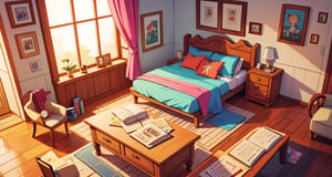 a room, concept art, pixiv, conceptual art, rpg maker style bedroom, flat color, springtime morning, detailed 2d illustration, detailed color scan”, a beautiful artwork illustration,perfect,(best quality,3d,Isometric_Setting,More Detail,ANIME 