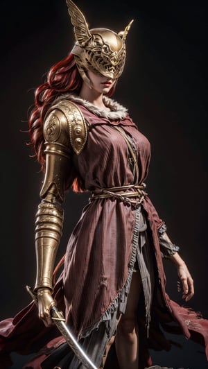 {{{masterpiece}}}, {{{best quality}}}, {{{ultra-detailed}}}, {cinematic lighting}, {illustration}, 1girl, malenia blade of miquella, covered eyes, helmet, arm armor, sword, red hair, sexy breasts, sexy ass, 
prosthetic arm, perfect body