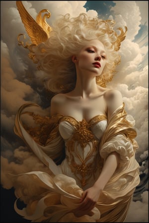 Cinematic, photorealistic of albino angel, vibrant colors, fantasy, warm tone, surreal, 8k resolution photorealistic masterpiece by Aaron Horkey and Jeremy Mann, professional photography, volumetric lighting maximalist photoillustration by marton bobzert, 8k resolution concept art intricately detailed, complex, elegant, expansive, fantastical, mythical clouds