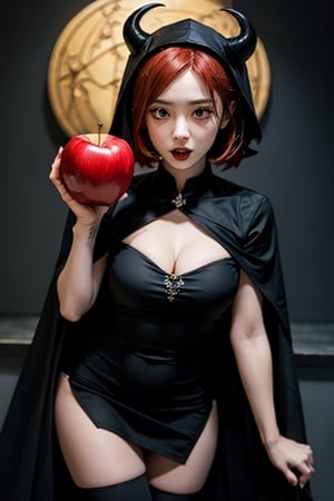 Anime girl in a devil costume holding a red apple, anime demon girl, Anime girl wearing a black dress, vampire girl, demon girl, gothic maiden anime girl, beautiful vampire queen, Succubus in a tight short dress, vampire fashion, 17-year-old gothic anime girl, Gapmoe Yandere Grimdark, Cute Succubus, anime monster girl, female vampire knight.