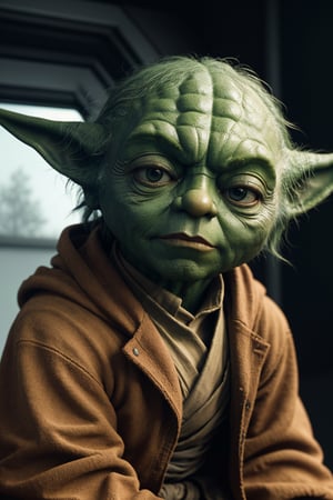 Close up of Yoda, Flexography, ultra wide-angle, Game engine rendering, Grainy, analogous colors, Meatcore, infrared lighting, Super detailed, photorealistic, photography, Cycles render, 4k