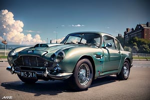 Best quality, masterpiece, (photorealistic:1.4), RAW photo, 8k image of ((Aston Martin DB5))), an iconic german automobile known for its design and charm. Its exterior features a sleek silhouette with soft curves and round headlights that add a touch of nostalgia and welcome. 