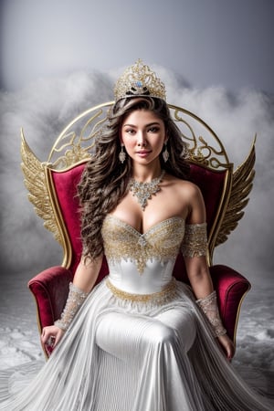 Snow_Angel, Frozen, ((best quality)), ((masterpiece)), ((realistic)), ((18-year-old girl as a snow angel princess in a fantasy golden throne room, frozen, mystic fog, frost flowers)),{{blowjob}} ,{{cum}} ,In the grandeur of a throne room, an 18-year-old girl embodies the enchantment of a snow angel princess. Adorned with elegant earrings, intricate jewelry, and a tribal tattoo, she exudes a sense of regality and grace. Her flowing hair, infused with a radiant glow, cascades around her, accentuated by an ethereal ice hair ornament and a necklace fashioned from glistening ice.