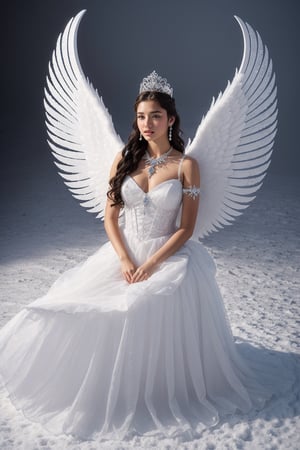  , Snow_Angel, Frozen, ((best quality)), ((masterpiece)), ((realistic)), ((18-year-old girl as a snow angel princess in a fantasy golden throne room, frozen, mystic fog, frost flowers)),{{blowjob}} ,{{cum}} ,In the grandeur of a throne room, an 18-year-old girl embodies the enchantment of a snow angel princess. Adorned with elegant earrings, intricate jewelry, and a tribal tattoo, she exudes a sense of regality and grace. Her flowing hair, infused with a radiant glow, cascades around her, accentuated by an ethereal ice hair ornament and a necklace fashioned from glistening ice. 