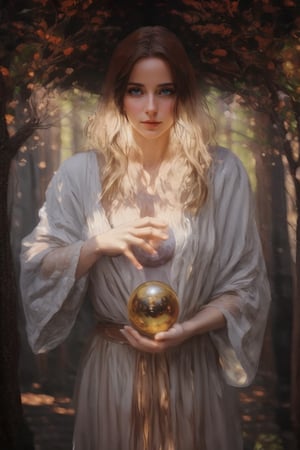portrait of a sorceress with a magic ball on a trail in the mountains, 8k art photography, character portrait, composition, confident soft impressionist, perfect composition, delicate face, energetic strokes, facial details, fantastic face, framing, golden ratio, highly detailed, hyperdetalized digital painting, insanely detailed, complex, masterpiece, genuine leather, perfect composition, perfect face, photorealistic concept art, photorealistic, soft natural volumetric cinematic ideal light, staged visualization of characters, ultra-high quality model, ultra-high quality model