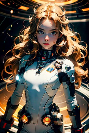 (masterpiece), selfie, centered, Instagram able, steampunk astronaut 1girl, cute smile, red ribbon, long wavy hair, blonde hair, red eyes, steampunk spaceship interior, space background, stray hair, fisheye effect, backlight, dynamic lighting, reflection, depth of field, ultra detailed, intricate, (epic composition, epic proportion), professional work,FF,mecha