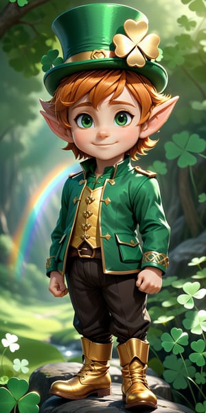 (male_old:1.9), solo, (((1male_Leprechaun_elf_old_chibi_small_dwarf:1.9))), (reddish curly hair), (reddish eyebrows, beard and sideburns), fantasy, (St. Patrick's Day Deluxe Costume Set: Bright green jacket, silver buttons, green leggings, large brown shoes with chunky silver buckles, and high-crowned green tricorn hat:1.9), (clay pot full of gold coins, golden horseshoe:1.9), (in his right hand holding a four-leaf clover:1.9), perfect face, perfect eyes, perfect_arms, perfect hands, perfect legs, wearing an intricate details, (fields_ireland_rainbow_background:1.9), (((full_body:1.9))).




by Greg Rutkowski, artgerm, Greg Hildebrandt, and Mark Brooks, full body, Full length view, PNG image format, sharp lines and borders, solid blocks of colors, over 300ppp dots per inch, 32k ultra high definition, 530MP, Fujifilm XT3, cinematographic, (photorealistic:1.6), 4D, High definition RAW color professional photos, photo, masterpiece, realistic, ProRAW, realism, photorealism, high contrast, digital art trending on Artstation ultra high definition detailed realistic, detailed, skin texture, hyper detailed, realistic skin texture, facial features, armature, best quality, ultra high res, high resolution, detailed, raw photo, sharp re, lens rich colors hyper realistic lifelike texture dramatic lighting unrealengine trending, ultra sharp, pictorial technique, (sharpness, definition and photographic precision), (contrast, depth and harmonious light details), (features, proportions, colors and textures at their highest degree of realism), (blur background, clean and uncluttered visual aesthetics, sense of depth and dimension, professional and polished look of the image), work of beauty and complexity. perfectly complete symmetrical body.
(aesthetic + beautiful + harmonic:1.5), (ultra detailed face, ultra detailed eyes, ultra detailed mouth, ultra detailed body, ultra detailed hands, ultra detailed clothes, ultra detailed background, ultra detailed scenery:1.5),

3d_toon_xl:0.8, JuggerCineXL2:0.9, detail_master_XL:0.9, detailmaster2.0:0.9, perfecteyes-000007:1.3,more detail XL,SDXLanime:0.8, LineAniRedmondV2-Lineart-LineAniAF:0.8, EpicAnimeDreamscapeXL:0.8, ManimeSDXL:0.8, Midjourney_Style_Special_Edition_0001:0.8, animeoutlineV4_16:0.8, perfect_light_colors:0.8, CuteCartoonAF, Color, multicolor,Extremely Realistic,photo r3al,Stylish