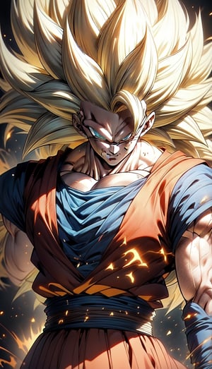 We can visualize the iconic character from the animated series Dragon Ball Z, Goku, in his super saiyan phase 3 transformation. (his extremely long, loose, yellow hair:1.9). (very very long hair:1.9). (without eyebrows, eyebrow alopecia:1.9). (total loss of eyebrow hair:1.9). blue eyes, with his characteristic orange suit. Flashes of light and electricity surround his entire body, a yellow glow. smiling, smug. His ki is immense and mystical. His look is wild. He is at the culmination of a great battle for the fate of planet Earth and you can see his wounded body. The image quality and details have to be worthy of one of the most famous characters in all of anime history and honor him as he deserves. which reflects the design style and details of the great Akira Toriyama. full body



PNG image format, sharp lines and borders, solid blocks of colors, over 300ppp dots per inch, 32k ultra high definition, 530MP, Fujifilm XT3, cinematographic, (anime:1.6), 4D, High definition RAW color professional photos, photo, masterpiece, realistic, ProRAW, realism, photorealism, high contrast, digital art trending on Artstation ultra high definition detailed realistic, detailed, skin texture, hyper detailed, realistic skin texture, facial features, armature, best quality, ultra high res, high resolution, detailed, raw photo, sharp re, lens rich colors hyper realistic lifelike texture dramatic lighting unrealengine trending, ultra sharp, pictorial technique, (sharpness, definition and photographic precision), (contrast, depth and harmonious light details), (features, proportions, colors and textures at their highest degree of realism), (blur background, clean and uncluttered visual aesthetics, sense of depth and dimension, professional and polished look of the image), work of beauty and complexity. perfectly symmetrical body.
(aesthetic + beautiful + harmonic:1.5), (ultra detailed face, ultra detailed eyes, ultra detailed mouth, ultra detailed body, ultra detailed perfect hands, ultra detailed clothes, ultra detailed background, ultra detailed scenery:1.5),



detail_master_XL:0.9,SDXLanime:0.8,LineAniRedmondV2-Lineart-LineAniAF:0.8,EpicAnimeDreamscapeXL:0.8,ManimeSDXL:0.8,Midjourney_Style_Special_Edition_0001:0.8,animeoutlineV4_16:0.8,perfect_light_colors:0.8,SAIYA,Super saiyan 3