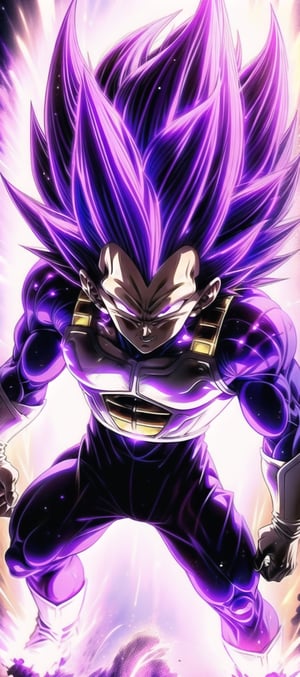 We can visualize the iconic character from the animated series Dragon Ball Z, Vegeta Ultra Ego, full power. (Violet hair:1.9). Perfect violet eyes, with his characteristic blue warrior suit. Flashes of light and electricity surround violet his entire body,  with an extremely aggressive appearance. His ki is immense and mystical violet color. He is at the culmination of a great battle for the fate of universe 7. The image quality and details have to be worthy of one of the most famous characters in all of anime history and honor him as he deserves. which reflects the design style and details of the great Akira Toriyama. Full body:1.3, battlefield background 



PNG image format, sharp lines and borders, solid blocks of colors, over 300ppp dots per inch, 32k ultra high definition, 530MP, Fujifilm XT3, cinematographic, (photorealistic:1.6), 4D, High definition RAW color professional photos, photo, masterpiece, realistic, ProRAW, realism, photorealism, high contrast, digital art trending on Artstation ultra high definition detailed realistic, detailed, skin texture, hyper detailed, realistic skin texture, facial features, armature, best quality, ultra high res, high resolution, detailed, raw photo, sharp re, lens rich colors hyper realistic lifelike texture dramatic lighting unrealengine trending, ultra sharp, pictorial technique, (sharpness, definition and photographic precision), (contrast, depth and harmonious light details), (features, proportions, colors and textures at their highest degree of realism), (blur background, clean and uncluttered visual aesthetics, sense of depth and dimension, professional and polished look of the image), work of beauty and complexity. perfectly symmetrical body.
(aesthetic + beautiful + harmonic:1.5), (ultra detailed face, ultra detailed perfect eyes, ultra detailed mouth, ultra detailed body, ultra detailed perfect hands, ultra detailed clothes, ultra detailed background, ultra detailed scenery:1.5),



detail_master_XL:0.9,SDXLanime:0.8,LineAniRedmondV2-Lineart-LineAniAF:0.8,EpicAnimeDreamscapeXL:0.8,ManimeSDXL:0.8,Midjourney_Style_Special_Edition_0001:0.8,animeoutlineV4_16:0.8,perfect_light_colors:0.8,SAIYA,yuzu2:0.3,super Saiyan,UE_vegeta