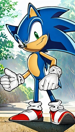 1boy, Sonic, solo, face, smile, closed mouth, male focus, dynamic pose, perfect face, perfect blue hair, perfect hands, perfect fingers, perfect green eyes, anime, perfect lines, perfect color, details, 1990s \(style\) , retro artstyle, oficial style, official style, Design by Naoto Ōshima, forest_flower_background,



Perfect Anatomy, Perfect proportions, Strong brightness on the face, Facial details, intricate details, vibrant colors, perfect feet, highly detailed skin, textured skin, defined body features, detailed shadows, narrow waist, aesthetic, PNG image format, sharp lines and borders, solid blocks of colors, over 300ppp dots per inch, 32k ultra high definition, 530MP, Fujifilm XT3, cinematographic, (anime:1.9), High definition RAW color professional photos, photo, masterpiece, ProRAW, high contrast, digital art trending on Artstation ultra high definition detailed, detailed, skin texture, hyper detailed, facial features, armature, best quality, ultra high res, high resolution, detailed, raw photo, sharp re, lens rich colors hyper realistic lifelike texture dramatic lighting unrealengine trending, ultra sharp, pictorial technique, (sharpness, definition and photographic precision), (contrast, depth and harmonious light details), (features, proportions, colors and textures at their highest degree of realism), (blur background, clean and uncluttered visual aesthetics, sense of depth and dimension, professional and polished look of the image), work of beauty and complexity. perfectly symmetrical body. (aesthetic + beautiful + harmonic:1.5), (ultra detailed face, ultra detailed perfect eyes, ultra detailed mouth, ultra detailed body, ultra detailed perfect hands, ultra detailed clothes, ultra detailed background, ultra detailed scenery:1.5),
