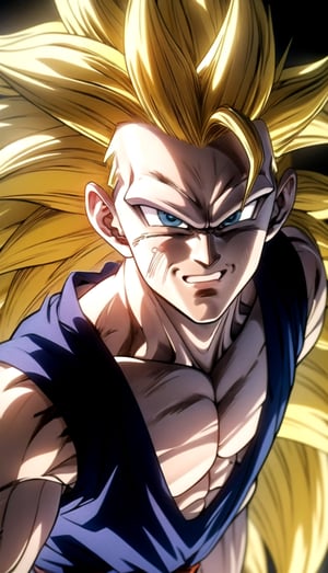 We can visualize the iconic character from the animated series Dragon Ball Z, Goku, in his super saiyan phase 3 transformation. (his extremely long, loose, yellow hair:1.9). (very very long hair:1.9). (without eyebrows, eyebrow alopecia:1.9). (total loss of eyebrow hair:1.9). blue eyes, with his characteristic orange suit. Flashes of light and electricity surround his entire body, a yellow glow. smiling, smug. His ki is immense and mystical. His look is wild. He is at the culmination of a great battle for the fate of planet Earth and you can see his wounded body. The image quality and details have to be worthy of one of the most famous characters in all of anime history and honor him as he deserves. which reflects the design style and details of the great Akira Toriyama. full body, front view,



PNG image format, sharp lines and borders, solid blocks of colors, over 300ppp dots per inch, 32k ultra high definition, 530MP, Fujifilm XT3, cinematographic, (anime:1.6), 4D, High definition RAW color professional photos, photo, masterpiece, realistic, ProRAW, realism, photorealism, high contrast, digital art trending on Artstation ultra high definition detailed realistic, detailed, skin texture, hyper detailed, realistic skin texture, facial features, armature, best quality, ultra high res, high resolution, detailed, raw photo, sharp re, lens rich colors hyper realistic lifelike texture dramatic lighting unrealengine trending, ultra sharp, pictorial technique, (sharpness, definition and photographic precision), (contrast, depth and harmonious light details), (features, proportions, colors and textures at their highest degree of realism), (blur background, clean and uncluttered visual aesthetics, sense of depth and dimension, professional and polished look of the image), work of beauty and complexity. perfectly symmetrical body.
(aesthetic + beautiful + harmonic:1.5), (ultra detailed face, ultra detailed eyes, ultra detailed mouth, ultra detailed body, ultra detailed perfect hands, ultra detailed clothes, ultra detailed background, ultra detailed scenery:1.5),



detail_master_XL:0.9,SDXLanime:0.8,LineAniRedmondV2-Lineart-LineAniAF:0.8,EpicAnimeDreamscapeXL:0.8,ManimeSDXL:0.8,Midjourney_Style_Special_Edition_0001:0.8,animeoutlineV4_16:0.8,perfect_light_colors:0.8,SAIYA,Super saiyan 3
