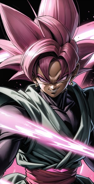 We can visualize the iconic character from the animated series Dragon Ball Super, Black Goku Rose, full power. (Pink hair: 1.9). Perfect pink eyes, with his characteristic black warrior outfit. Flashes of light and electricity colored_pink_and_light_violet surround his entire body, with an extremely cocky appearance, smiling laughter. His ki is immense and mystical in color_pink_and_light_violet. The image quality and details have to be worthy of one of the most famous villain characters in the entire history of this anime and honor him as he deserves. Which reflects the design style and details of the great Akira Toriyama. Face: 1.8, front face, portrait, house background.



(((Male:1.9))),

(Perfect hands),

PNG image format, sharp lines and edges, solid color blocks, 300+ dpi dots per inch, 32k ultra high definition, 530 MP, Fujifilm XT3, cinematic (photorealistic: 1.6), 4D, professional color photos High Definition RAW, Photography, Masterpiece, Realistic, ProRAW, Realism, Photorealism, High Contrast, Digital Art Trending on Artstation Ultra High Definition Detailed Realistic, Detailed, Skin Texture, Hyper Detailed, Realistic Skin Texture, Facial Features , armor, best quality, ultra-high resolution, high resolution, detailed and raw photo, sharp resolution, rich lens colors, hyper-realistic realistic texture, dramatic lighting, unreal trends, ultra-sharp pictorial technique (sharpness, definition and photographic precision), (harmonious contrast, depth and light details), (features, proportions, colors and textures at their highest degree of realism), (blurred background, clean and uncluttered visual aesthetics, sense of depth and dimension, professional and polished appearance of the image), work of beauty and complexity. perfectly symmetrical body. (aesthetic + beautiful + harmonious: 1.5), (ultra detailed face, ultra detailed perfect eyes, ultra detailed mouth, ultra detailed body, ultra detailed perfect hands, ultra detailed clothes, ultra detailed background, ultra detailed landscape: 1.5), Detail_master_XL:0.9,SDXLanime:0.8,LineAniRedmondV2-Lineart-LineAniAF:0.8,EpicAnimeDreamscapeXL:0.8,ManimeSDXL:0.8,Midjourney_Style_Special_Edition_0001:0.8,animeoutlineV4_16:0.8,perfect_light_colors:0.8,SAIYA, Super Saiyan, ROSEV2,yuzu2:0.3,SAIYA_赛亚人:0.8