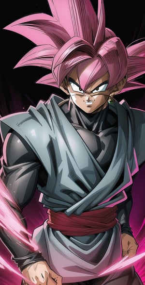 We can visualize the iconic character from the animated series Dragon Ball Super, Black Goku Rose, full power. (Pink hair: 1.9). Perfect pink eyes, with his characteristic black warrior outfit. Flashes of light and electricity colored_pink_and_light_violet surround his entire body, with an extremely cocky appearance, smiling laughter. His ki is immense and mystical in color_pink_and_light_violet. It is at the culmination of a great battle for the destruction of the earth. The image quality and details have to be worthy of one of the most famous villain characters in the entire history of this anime and honor him as he deserves. Which reflects the design style and details of the great Akira Toriyama. Full body: 1.8, front face, battlefield background.



(((Male:1.9))),



PNG image format, sharp lines and edges, solid color blocks, 300+ dpi dots per inch, 32k ultra high definition, 530 MP, Fujifilm XT3, cinematic (photorealistic: 1.6), 4D, professional color photos High Definition RAW, Photography, Masterpiece, Realistic, ProRAW, Realism, Photorealism, High Contrast, Digital Art Trending on Artstation Ultra High Definition Detailed Realistic, Detailed, Skin Texture, Hyper Detailed, Realistic Skin Texture, Facial Features , armor, best quality, ultra-high resolution, high resolution, detailed and raw photo, sharp resolution, rich lens colors, hyper-realistic realistic texture, dramatic lighting, unreal trends, ultra-sharp pictorial technique (sharpness, definition and photographic precision), (harmonious contrast, depth and light details), (features, proportions, colors and textures at their highest degree of realism), (blurred background, clean and uncluttered visual aesthetics, sense of depth and dimension, professional and polished appearance of the image), work of beauty and complexity. perfectly symmetrical body. (aesthetic + beautiful + harmonious: 1.5), (ultra detailed face, ultra detailed perfect eyes, ultra detailed mouth, ultra detailed body, ultra detailed perfect hands, ultra detailed clothes, ultra detailed background, ultra detailed landscape: 1.5), Detail_master_XL:0.9,SDXLanime:0.8,LineAniRedmondV2-Lineart-LineAniAF:0.8,EpicAnimeDreamscapeXL:0.8,ManimeSDXL:0.8,Midjourney_Style_Special_Edition_0001:0.8,animeoutlineV4_16:0.8,perfect_light_colors:0.8,SAIYA, Super Saiyan, ROSEV2,yuzu2:0.3,SAIYA_赛亚人:0.8