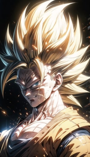 We can visualize the iconic character from the animated series Dragon Ball Z, Goku, in his super saiyan phase 3 transformation. (his extremely long, loose, yellow hair:1.9). (very very long hair:1.9). (without eyebrows, eyebrow alopecia:1.9). (total loss of eyebrow hair:1.9). blue eyes, with his characteristic orange suit. Flashes of light and electricity surround his entire body, a yellow glow. smiling, smug. His ki is immense and mystical. His look is wild. He is at the culmination of a great battle for the fate of planet Earth and you can see his wounded body. The image quality and details have to be worthy of one of the most famous characters in all of anime history and honor him as he deserves. which reflects the design style and details of the great Akira Toriyama. full body:1.6,



PNG image format, sharp lines and borders, solid blocks of colors, over 300ppp dots per inch, 32k ultra high definition, 530MP, Fujifilm XT3, cinematographic, (photorealistic:1.6), 4D, High definition RAW color professional photos, photo, masterpiece, realistic, ProRAW, realism, photorealism, high contrast, digital art trending on Artstation ultra high definition detailed realistic, detailed, skin texture, hyper detailed, realistic skin texture, facial features, armature, best quality, ultra high res, high resolution, detailed, raw photo, sharp re, lens rich colors hyper realistic lifelike texture dramatic lighting unrealengine trending, ultra sharp, pictorial technique, (sharpness, definition and photographic precision), (contrast, depth and harmonious light details), (features, proportions, colors and textures at their highest degree of realism), (blur background, clean and uncluttered visual aesthetics, sense of depth and dimension, professional and polished look of the image), work of beauty and complexity. perfectly symmetrical body.
(aesthetic + beautiful + harmonic:1.5), (ultra detailed face, ultra detailed perfect eyes, ultra detailed mouth, ultra detailed body, ultra detailed perfect hands, ultra detailed clothes, ultra detailed background, ultra detailed scenery:1.5),



detail_master_XL:0.9,SDXLanime:0.8,LineAniRedmondV2-Lineart-LineAniAF:0.8,EpicAnimeDreamscapeXL:0.8,ManimeSDXL:0.8,Midjourney_Style_Special_Edition_0001:0.8,animeoutlineV4_16:0.8,perfect_light_colors:0.8,SAIYA,Super saiyan 3,yuzu2:0.3