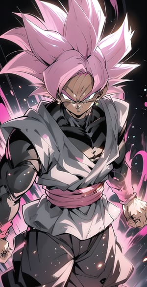 We can visualize the iconic character from the animated series Dragon Ball Super, Black Goku Rose, full power. (Pink hair: 1.9). Perfect pink eyes, with his characteristic black warrior outfit. Flashes of light and electricity colored_pink_and_light_violet surround his entire body, with an extremely cocky appearance, smiling laughter. His ki is immense and mystical in color_pink_and_light_violet. It is at the culmination of a great battle for the destruction of the earth. The image quality and details have to be worthy of one of the most famous villain characters in the entire history of this anime and honor him as he deserves. Which reflects the design style and details of the great Akira Toriyama. Full body: 1.8, front face, battlefield background.



(((Male:1.9))),



PNG image format, sharp lines and edges, solid color blocks, 300+ dpi dots per inch, 32k ultra high definition, 530 MP, Fujifilm XT3, cinematic (photorealistic: 1.6), 4D, professional color photos High Definition RAW, Photography, Masterpiece, Realistic, ProRAW, Realism, Photorealism, High Contrast, Digital Art Trending on Artstation Ultra High Definition Detailed Realistic, Detailed, Skin Texture, Hyper Detailed, Realistic Skin Texture, Facial Features , armor, best quality, ultra-high resolution, high resolution, detailed and raw photo, sharp resolution, rich lens colors, hyper-realistic realistic texture, dramatic lighting, unreal trends, ultra-sharp pictorial technique (sharpness, definition and photographic precision), (harmonious contrast, depth and light details), (features, proportions, colors and textures at their highest degree of realism), (blurred background, clean and uncluttered visual aesthetics, sense of depth and dimension, professional and polished appearance of the image), work of beauty and complexity. perfectly symmetrical body. (aesthetic + beautiful + harmonious: 1.5), (ultra detailed face, ultra detailed perfect eyes, ultra detailed mouth, ultra detailed body, ultra detailed perfect hands, ultra detailed clothes, ultra detailed background, ultra detailed landscape: 1.5), Detail_master_XL:0.9,SDXLanime:0.8,LineAniRedmondV2-Lineart-LineAniAF:0.8,EpicAnimeDreamscapeXL:0.8,ManimeSDXL:0.8,Midjourney_Style_Special_Edition_0001:0.8,animeoutlineV4_16:0.8,perfect_light_colors:0.8,SAIYA, Super Saiyan, ROSEV2,yuzu2:0.3