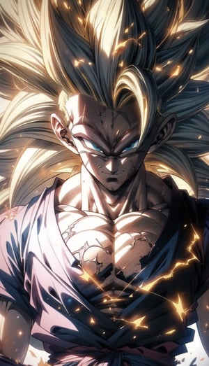 We can visualize the iconic character from the animated series Dragon Ball Z, Goku, in his super saiyan phase 3 transformation. (his extremely long, loose, yellow hair:1.9). (very very long hair:1.9). (without eyebrows, eyebrow alopecia:1.9). (total loss of eyebrow hair:1.9). blue eyes, with his characteristic orange suit. Flashes of light and electricity surround his entire body, a yellow glow. smiling, smug. His ki is immense and mystical. His look is wild. He is at the culmination of a great battle for the fate of planet Earth and you can see his wounded body. The image quality and details have to be worthy of one of the most famous characters in all of anime history and honor him as he deserves. which reflects the design style and details of the great Akira Toriyama. full body



PNG image format, sharp lines and borders, solid blocks of colors, over 300ppp dots per inch, 32k ultra high definition, 530MP, Fujifilm XT3, cinematographic, (anime:1.6), 4D, High definition RAW color professional photos, photo, masterpiece, realistic, ProRAW, realism, photorealism, high contrast, digital art trending on Artstation ultra high definition detailed realistic, detailed, skin texture, hyper detailed, realistic skin texture, facial features, armature, best quality, ultra high res, high resolution, detailed, raw photo, sharp re, lens rich colors hyper realistic lifelike texture dramatic lighting unrealengine trending, ultra sharp, pictorial technique, (sharpness, definition and photographic precision), (contrast, depth and harmonious light details), (features, proportions, colors and textures at their highest degree of realism), (blur background, clean and uncluttered visual aesthetics, sense of depth and dimension, professional and polished look of the image), work of beauty and complexity. perfectly symmetrical body.
(aesthetic + beautiful + harmonic:1.5), (ultra detailed face, ultra detailed perfect eyes, ultra detailed mouth, ultra detailed body, ultra detailed perfect hands, ultra detailed clothes, ultra detailed background, ultra detailed scenery:1.5),



detail_master_XL:0.9,SDXLanime:0.8,LineAniRedmondV2-Lineart-LineAniAF:0.8,EpicAnimeDreamscapeXL:0.8,ManimeSDXL:0.8,Midjourney_Style_Special_Edition_0001:0.8,animeoutlineV4_16:0.8,perfect_light_colors:0.8,1655013780966566212:0.5,SAIYA,Super saiyan 3