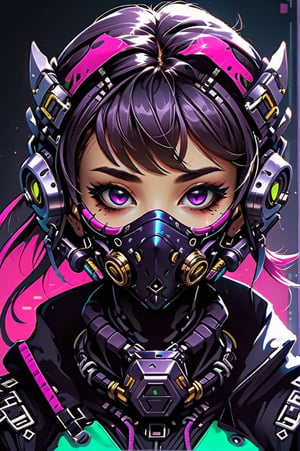 cyberpunk mask, ((cyberpunk style)), masterpiece, 1girl, ninja girl, purple neon big eyes