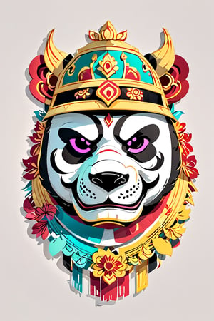 Colorful, flat vector, white background, a panda bear style mask, pastel-color, creative,indonesia style, barong, reog ponorogo, ,3D Render Style