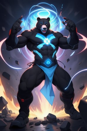 Masterpiece Quality, Telekinetic Force: PsiMover, with his North African heritage, stands amidst a swirl of levitating debris, his eyes focused with intense concentration. His costume, practical and reinforced, bears the symbol of an atom, the core of his telekinetic powers. The colors are a bold contrast of jet blacks and electric blues, highlighting the energy he commands.
