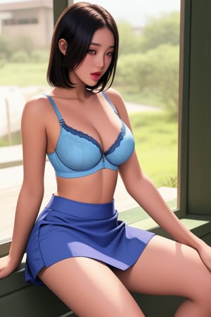 girl half african
 and asian blue bra and short skirt 