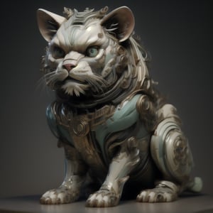 Robotic lion, half lion half robotic machine, realistic hyper-detail, masterpiece, unreal engine, masterpiece full body view, 2k