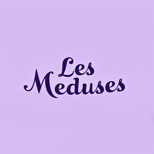 Purple feminism,
The name "Les Méduses" displayed in elegant, flowing typography, with a subtle wave-like curve beneath the letters to echo the fluidity of the sea.