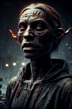 A ((goblin like a jedi ghoul humanoid)) in space, Star Wars in the style of a zack snyder movie, star trouper, space, city skyline at night, halloween theme, high fantasy, ultra hd, realistic, vivid colors, highly detailed, UHD drawing, perfect composition, beautiful detailed intricate insanely detailed octane render trending on artstation, 8k artistic photography, photorealistic concept art, soft natural volumetric cinematic perfect light, complementary color,Jack o 'Lantern,DonMD3m0nsXL 