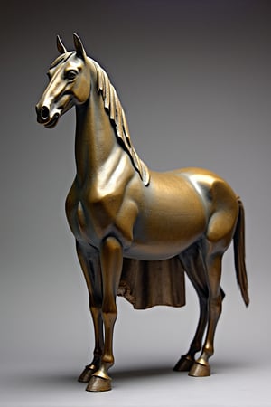 solo, full body, horse bronze sculpture,, grey background, gradient, gradient background, no humans, animal, realistic