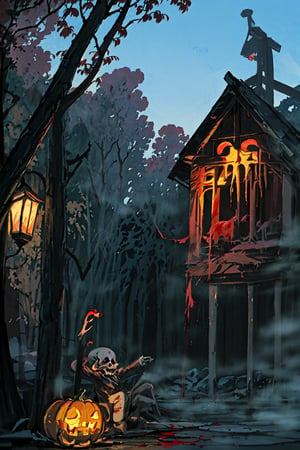 night,  blood moon,  skeleton playing guitar, pumpkin, graveyard