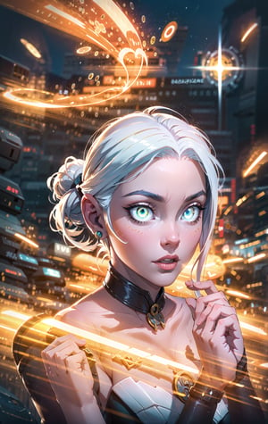 ((The best quality)),superrealism,(((ultra detailed face:1.6))),((perfectly detailed glowing eyes:1.2)),dynamic pose,(((natural pose:1.4))),surreal and perfect digital illustration of a (libra princess),(astrology zodiac sign),majestic ((flowing white hair)),beautiful celestial princess,opalescent translucent iridescent dress, beautiful green eyes,edgy hair bun with big bow,elegant,sophisticated,retrofuturism, romantic academia aesthetic, drawing, surrealism, magic realism, pop surrealism, ethereal, visual delirium,full beauty,full shot,complex background,painting on canvas, detailed, intricate, cute, white lilac orange blue fuchsia colors, bright vivid gradient colors, by Mindy Sommers, by Jantina Peperkamp, by Olga Esther , by Veronica Minozzi, by Olga Shvartsur, by Gilbert Williams, masterpiece, award winning,perfectly detailed limbs,((high_res)),himura kiseki (style),high heel,oversized clothes,(perfect hands),detailed hands,(ultra detailed hands),(perfectly drawn hands),perfect fingers,ultra detailed fingers.