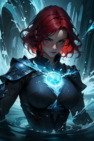 (masterpiece, best quality:1.4),(absurdres, highres, ultra detailed:1.2), (1 gorgeous woman:1.4),(red hair:1.2), (large breast:1.2),(using dark magic:1.4),water magic,playful illustrations, imaginative overlays, artistic fusion,fantastical scenes, evocative narratives, striking visuals, upper body
,yushui,water