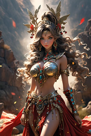 A beautiful girl wearing sleeveless gold armor, cleavage, big breasts, holding a long sword, standing on a rock, repairing, long legs and wearing a butterfly headdress (masterpiece, top quality, best quality, official art, aesthetic:1.2), {1girl, 18Years, bright skin, gorgeous bright face detailed, gergeous extremely hands detailed, full body:1.4, large breasts:1.2, slim body:1.4, slim thighs:1.4, long legs:1.4, front view, walking towards viewer}, (cool light, abstract, fractal art:1.0), highest detailed, detailed eyes, double eyelids, 

{extremely Ponytail hair, Silver Ash hair color}

(extremely gorgeous detailed Black Magician Girl armor, Short pleated Skirt armor)(Athana),Black and white entanglement,crystal and silver entanglement, fashion & design statement in this realistic and highly detailed image. detailed, absurdres1.5), long hair, bare legs, wavy hair looking at viewers jewelry Golden hair wavy hair earrings necklace red belt lips ponytail hair fashion style clothing red lips,navel, fashiongirl,(dynamic posing),skinny , 1 girl, brunette, fabric, floating, beautiful girl, masterpiece, best quality, ultra details, 16K, HD, exquisite features, model pose, mist,desert, dead branch,tribal, artistic photography,1 girl, brunette, fabric, floating, beautiful girl, masterpiece, best quality, ultra details, 16K, HD, exquisite features, model pose, mist,desert, dead branch,tribal, artistic photography, (best quality, masterpiece, ultra detailed, 8K, RAW photo), 
a beautiful young reine, grace pose, porcelain face, deep blue eyes, eye contact, lashes meticulously defined, shaded lips, lipgloss, bliss, cozy outfit, ornated prestigeous dress, realistic detailed brocade, exquisite golden septum rings, new year celebration, countdown ceremony, well lit background,official art, ultra detailed, beautiful and aesthetic, beautiful, masterpiece, best quality, chinese, dress made of (red silk:1.8) golden jewels, along with an assortment of different floral patterns spread throughout. (woman, very long hair, full body , majestic pose )best quality, masterpiece, beautiful and aesthetic, 16K, (HDR:1.4), high contrast, bokeh:1.2, lens flare, (vibrant color:1.4), 