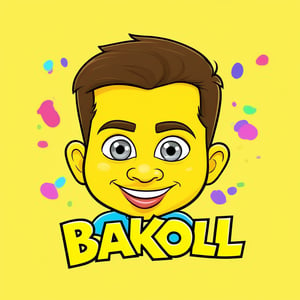 A playful cartoon logo featuring a cheerful with bright, bold lines and vibrant colors. The design is set against a warm yellow background with wispy white clouds, adding to the whimsical feel. The  has a goofy grin and mischievous glint in its eye, surrounded by curly, swirling shapes that resemble confetti or balloons. The composition is lively and dynamic, with the subject's pose radiating energy and enthusiasm.