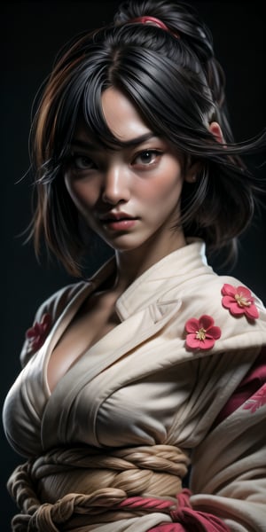 high quality, photorealistic, raw photo, photo portrait of beautiful woman, samurai, flower in hair, kimono, normal breasts, (white face), red eyes, black hair, perfect lips, sakura, dynamic pose, masterpiece, cowboy shot, highly detailed, highres, japanese mountain background.
Professional photograph by Lee Jeffries.
Perfect light kn subject same as environment,cyberpunk robot
Vivid colours 