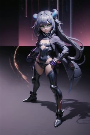 (masterpiece), best quality, expressive eyes, perfect face, (small brests), white hair, ((((blue and red eye)))), ((full body)), black and blue Dragon horns, (((((shadow outfit))))), (((battle shadow outfit))), small body, long hair, ((kid body)), (1 girl), (((futuristic city background))), (sexual pose), ((((rainbow lights details on the outfit)))), ((green details)), ((yellow details)), shadow, black silhouette, shadow of,aura of shadows, ((Blue details)), ((red details)), ((black armored shadow outfit))