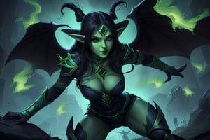 Female Rubick , Dota 2 , Glorious , Heroic , Very Heroic , 4k , HD , High Resolution , big Eyes , Heroic Pose , huge Curves , Cute , Green Cubes in the Air , green-flame-hand , fighting Goblins  