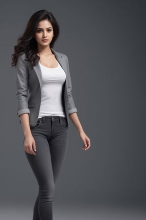 a cute hot sexy hindu girl walking in room ,she is  wearing grey jacket on black tanktop with grey jeans, Extremely Realistic,  , perfect , ultra sharp,  realistic skin , perfect, hand , face looks like just now waked up looking at right side  low quality 