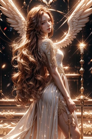 Photo of a woman named Vivi-a beautiful angel, goddess, red long hair, brown eyes, wearing white dress, dynamic pose, (4k), (masterpiece), (best quality),(extremely intricate), (realistic), (sharp focus), (award winning), (cinematic lighting), (extremely detailed), fullbody,