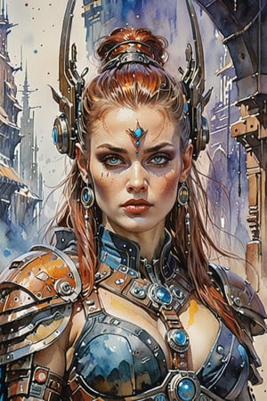 ,Beautyful A valkiry. Watercolor, trending on artstation, sharp focus, studio photo, intricate details, highly detailed, by greg rutkowski, more detail XL, hyper detailed, realistic, , by julie bell, frank frazetta, cinematic lighting,Expressiveh,concept art,yor briar,More Reasonable Details,cyberpunk style