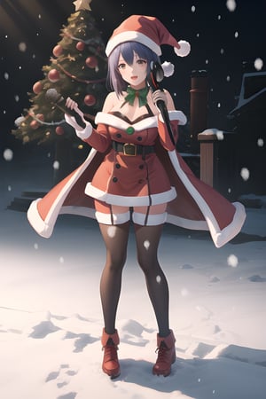 red Santa Claus costume, big waist, big thighs, medium chest, horrible lips, extremely sexy, Santa's helper costume, green costume with red details, long thigh-high stockings, fluffy coat, coat big Santa hat, background of a huge square, snow, giant Christmas tree

1girl, (singing, holding microphone), headphones,  bare shoulders, skindentation

atmospheric scene, masterpiece, best quality (detailed face, detailed skin texture, ultra detailed body), (cinematic light: 1.1), r0seb7rne-smf, extremely detailed CG, unity 8k wallpaper, ultra detailed, highly detailed | High resolution, best quality, extremely detailed, horror style, area lighting, hourglass figure, HD, 8k,(full body), short hair,aaharuna
