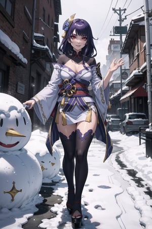 "Masterpiece in maximum 16K resolution, with dark fantasy style fused with Christmas elements, emphasizing a dynamic 3D perspective. | dressed in an intriguing skin-tight latex Christmas costume, city covered in snow. Around her, snowmen testify to her imposing presence. Her gaze challenges the viewer, as she reigns over the icy scenery. | The three-dimensional composition highlights the duality between the demonic aura and the Christmas atmosphere, with the snow creating a unique canvas. Cinematic lighting highlights the details of the costume, while the snowmen add a playful touch. | Scene of a Demon Queen dominating a snowy city with her defiant gaze. | The camera, positioned close to the character , reveals her entire body as she adopts a dynamic pose, looking defiantly at the viewer. Dynamic tilts and leans add life to the composition. | (perfect_pose), She is adopting a ((dominant_pose as gases, standing in a snowy city, looking at the viewer):1.3), (perfect_hands), (perfect_fingers), (perfect_legs), (better_hands), Big, ((full body)), More Detail, (((purple eyes), long hair, purple hair))",raidenshogundef