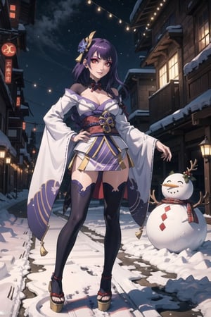 "Masterpiece in maximum 16K resolution, with dark fantasy style fused with Christmas elements, emphasizing a dynamic 3D perspective. | dressed in an intriguing skin-tight latex Christmas costume, city covered in snow. Around her, snowmen testify to her imposing presence. Her gaze challenges the viewer, as she reigns over the icy scenery. | The three-dimensional composition highlights the duality between the demonic aura and the Christmas atmosphere, with the snow creating a unique canvas. Cinematic lighting highlights the details of the costume, while the snowmen add a playful touch. | Scene of a Demon Queen dominating a snowy city with her defiant gaze. | The camera, positioned close to the character , reveals her entire body as she adopts a dynamic pose, looking defiantly at the viewer. Dynamic tilts and leans add life to the composition. | (perfect_pose), She is adopting a ((dominant_pose as gases, standing in a snowy city, looking at the viewer):1.3), (perfect_hands), (perfect_fingers), (perfect_legs), (better_hands), Big, ((full body)), More Detail, ((purple eyes, long hair, purple hair))",raidenshogundef