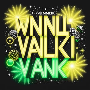 Text that reads (("VANNLINK")) in yellow, black,metallic,white, green, neon, sparkles,smoke,planet
