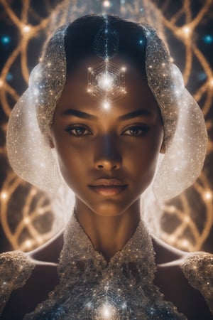 divine woman, celestial goddess, cinematic photo of an ethereal neural network organism