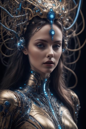 cinematic photo of an ethereal neural network organism, divine woman, biomechanical details