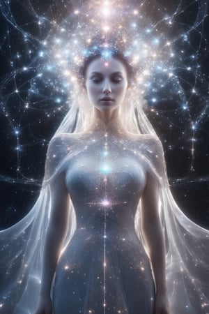 divine woman, celestial goddess, cinematic photo of an ethereal neural network organism