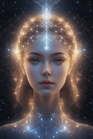 divine woman, celestial goddess, cinematic photo of an ethereal neural network organism