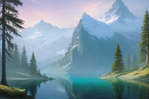 (wallpaper:1.2) ,best quality ,fantasy world, (elven wizard house:1.3) , fabulous coniferous forest near a clear mountain lake, magic, richness of colors, (ultra-quality light, masterpiece, wallpaper, ultra-detailed, panoramic photo: 1.3) , style of Ivan Aivazovsky,  by H.R. Giger and Alphonse Mucha ,6000,Leonardo Style,EpicLand,greg rutkowski